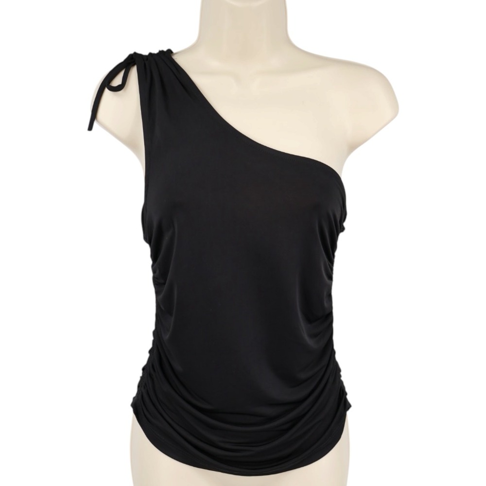 Intimately Free People Black One Shoulder Ruched Top Asymmetrical Stretch M